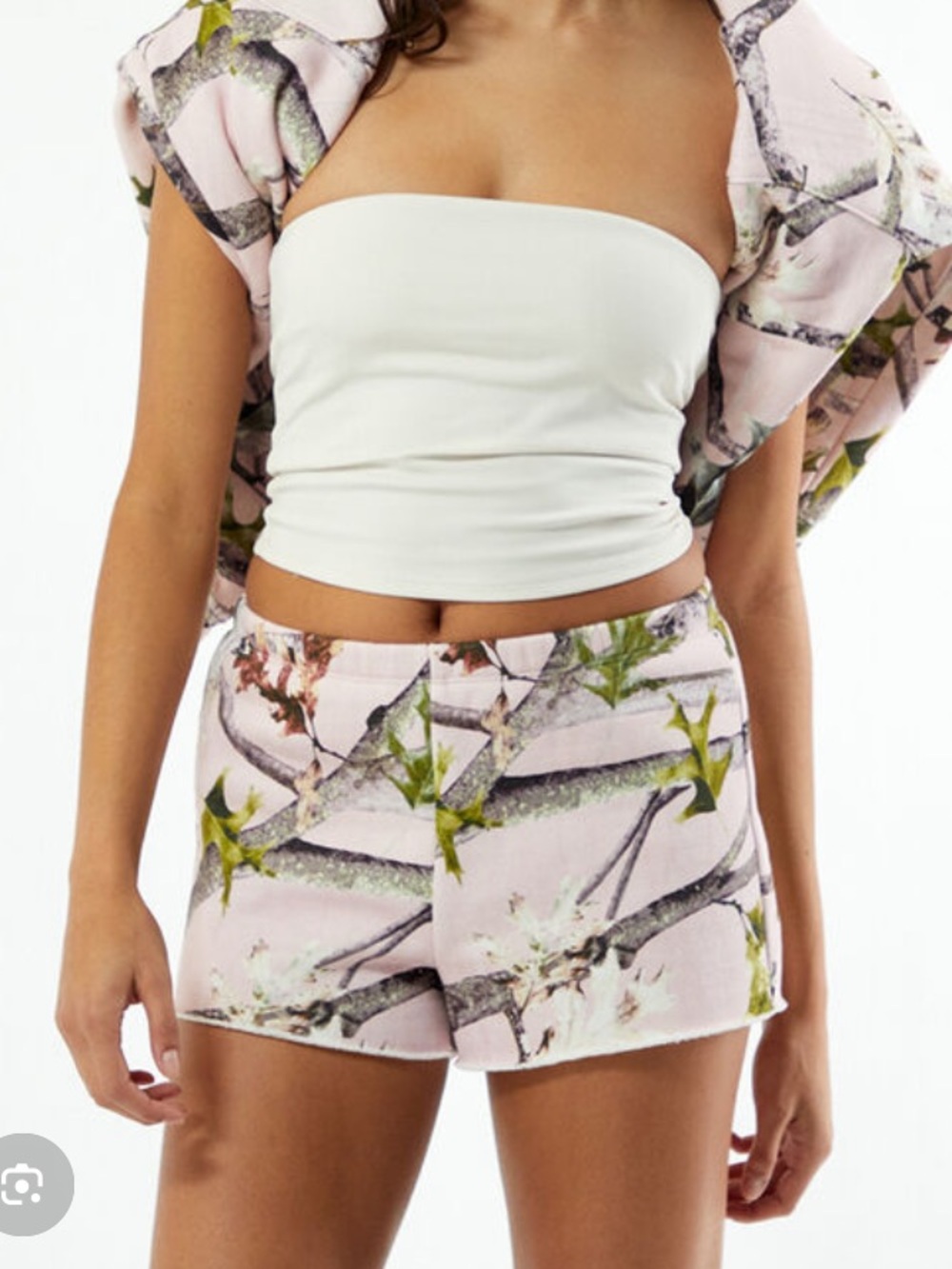 PacSun Pink Camo Lounge Shorts with Green Leaf Print